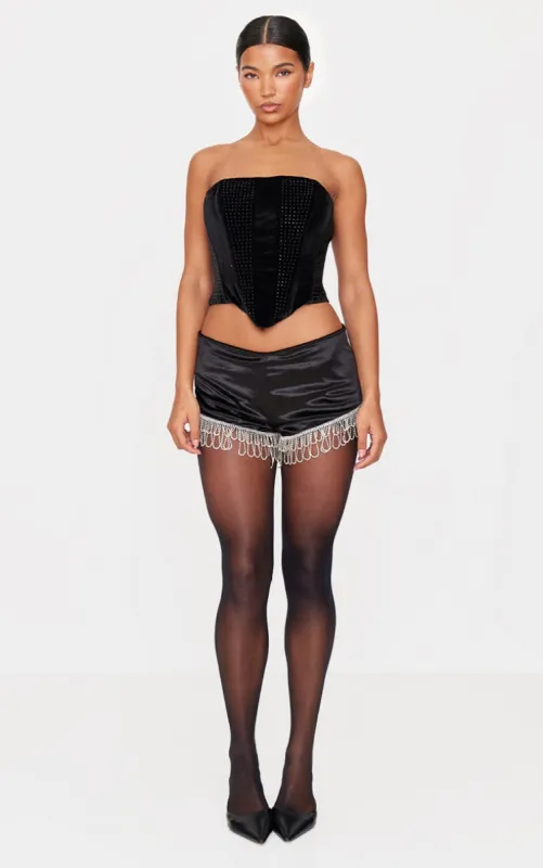 Black Velvet Diamante Trim Hot Pants sold by Pretty Little Thing