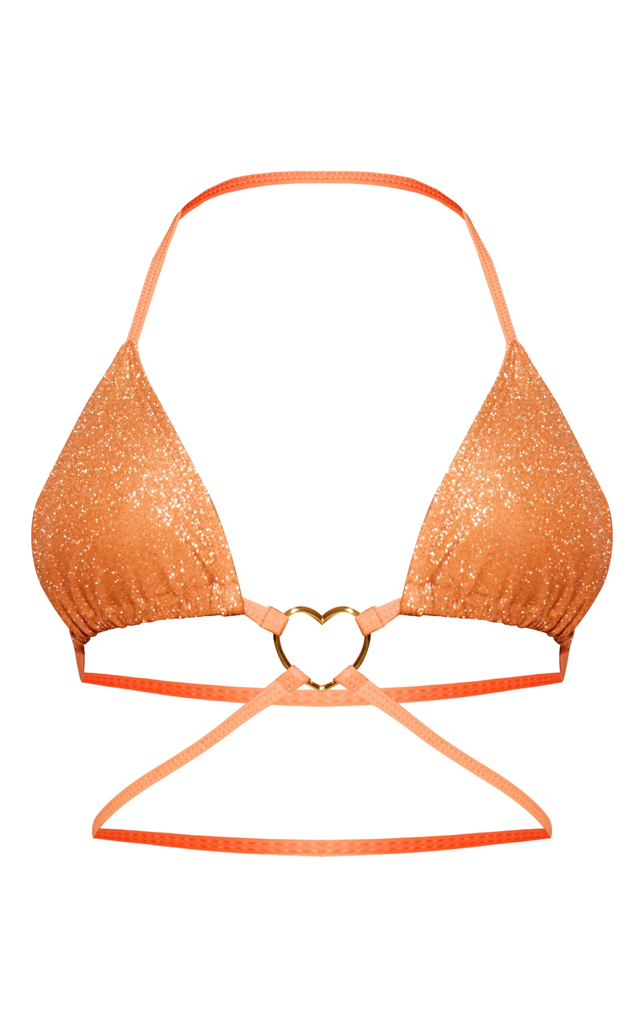 Orange Heart Trim Glitter Triangle Bikini Top sold by Pretty Little Thing product image thumbnail 5