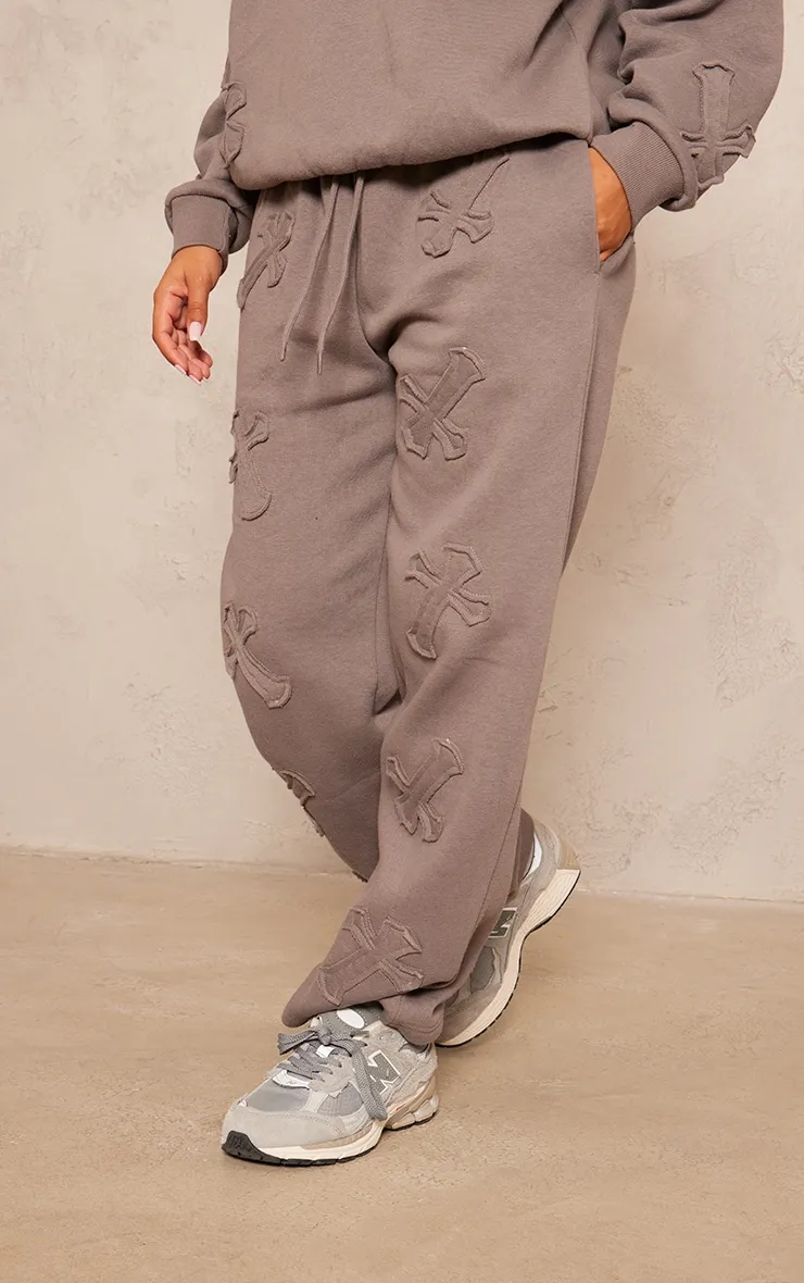 Petite Charcoal Cross Applique Embroidered Joggers sold by Pretty Little Thing product image thumbnail 2