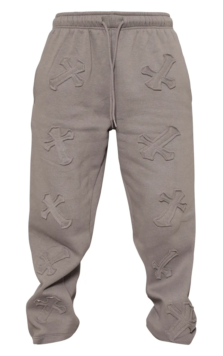 Petite Charcoal Cross Applique Embroidered Joggers sold by Pretty Little Thing product image thumbnail 5