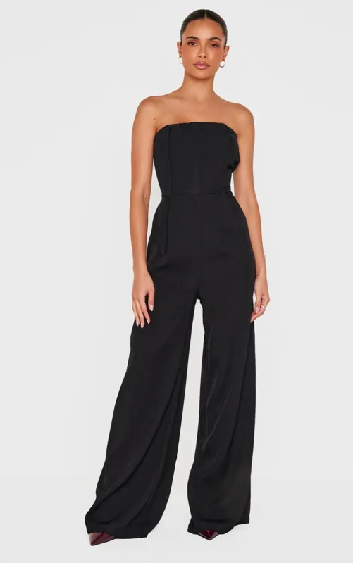 Black Structured Woven Bandeau Boned Detailed Jumpsuit sold by Pretty Little Thing