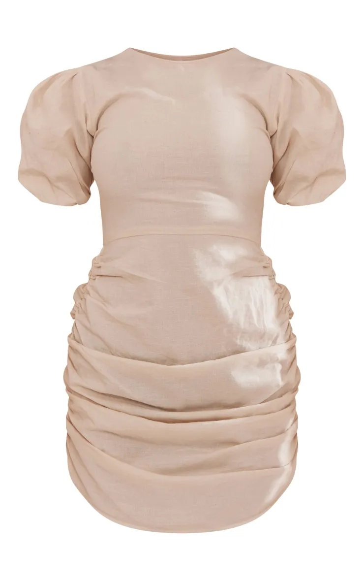 Stone Linen Scoop Neck Ruched Skirt Bodycon Dress sold by Pretty Little Thing product image thumbnail 5
