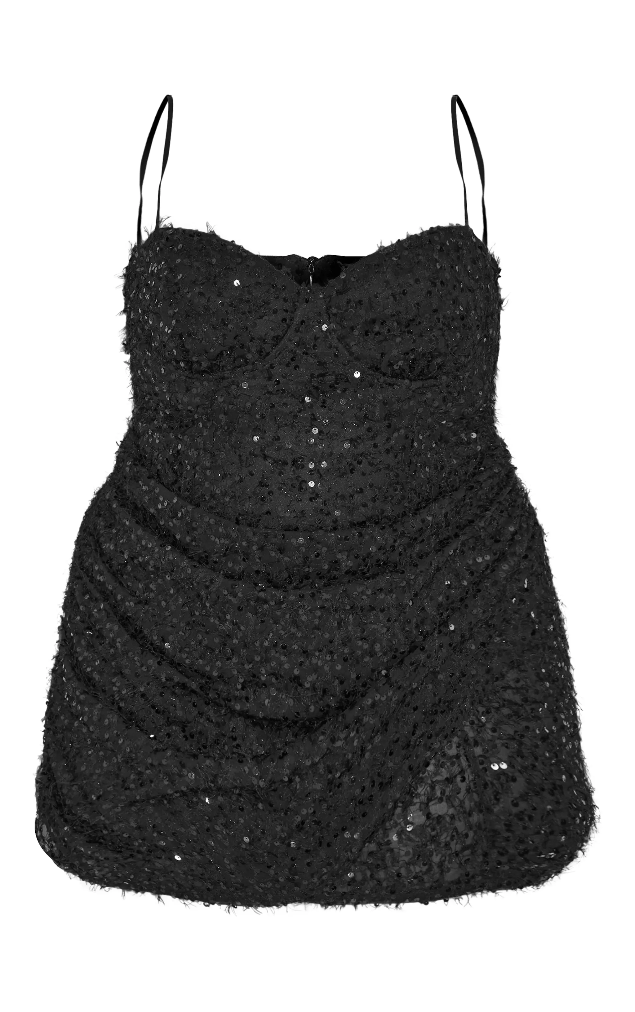 Plus Deep Black Sequin Feather Drape Mini Dress sold by Pretty Little Thing product image thumbnail 5
