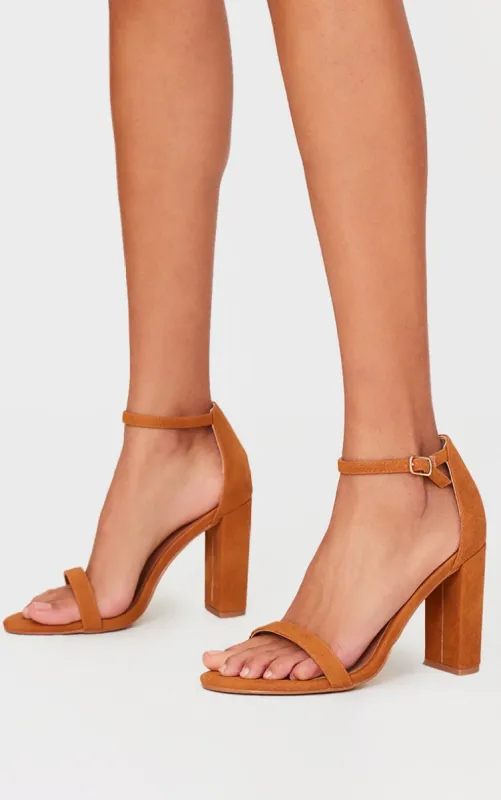 Tan Faux Suede Wide Fit Block Heeled Sandals sold by Pretty Little Thing