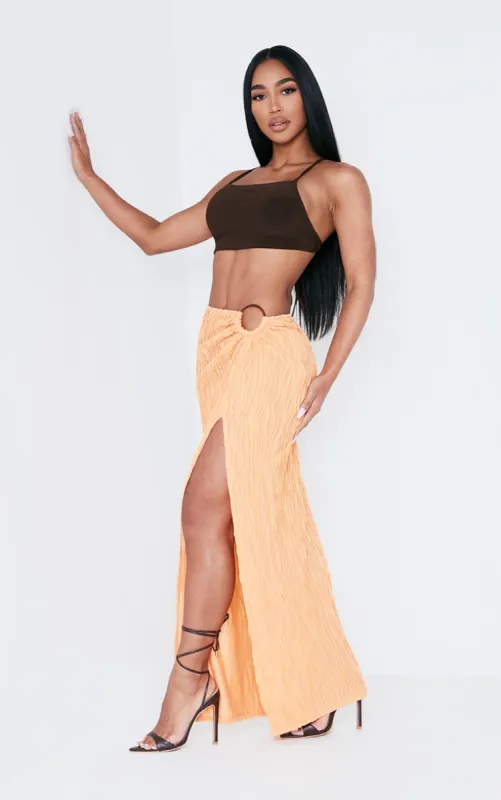 Bright Orange Textured O-ring Front Maxi Skirt sold by Pretty Little Thing
