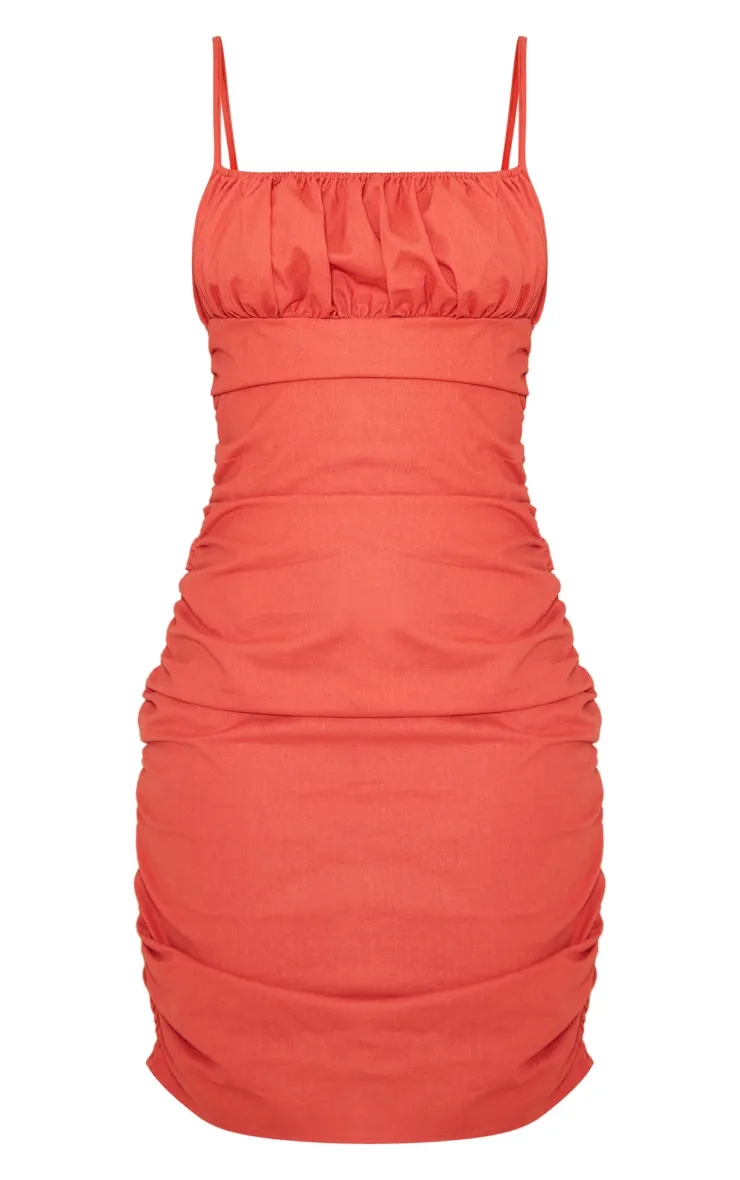 Tall Rust Strappy Linen Look Bodycon Dress sold by Pretty Little Thing product image thumbnail 5