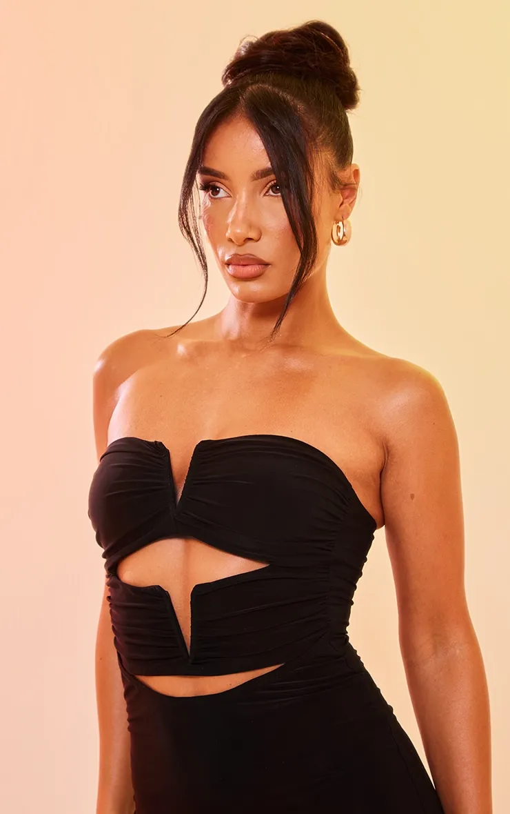 Black Slinky Bandeau V Bar Detail Cut Out Bodycon Dress sold by Pretty Little Thing product image thumbnail 4