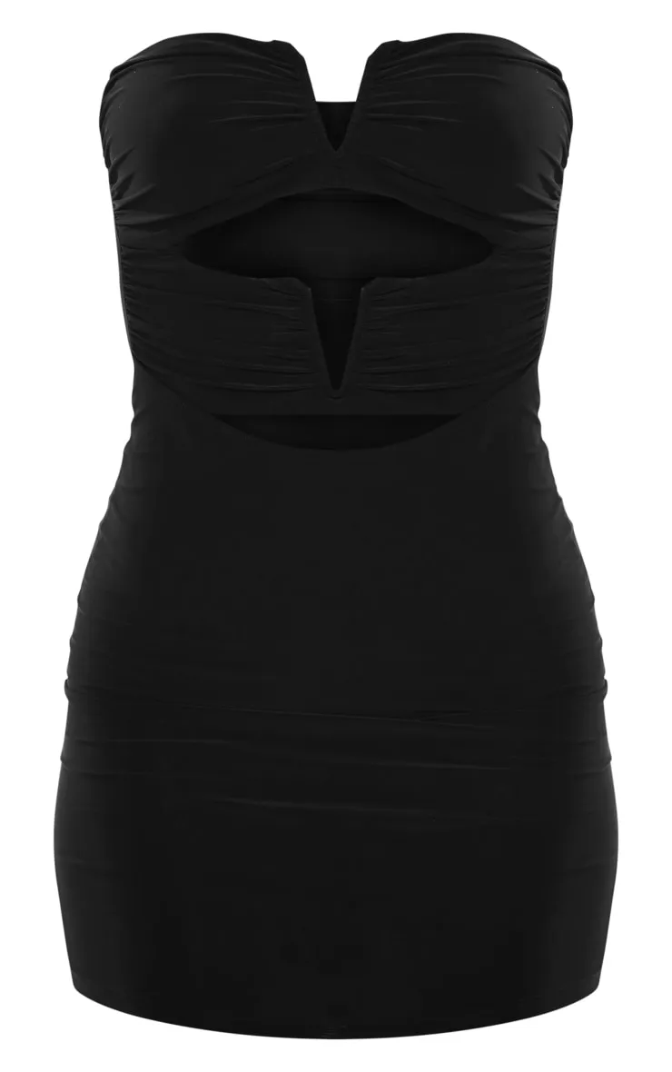 Black Slinky Bandeau V Bar Detail Cut Out Bodycon Dress sold by Pretty Little Thing product image thumbnail 5