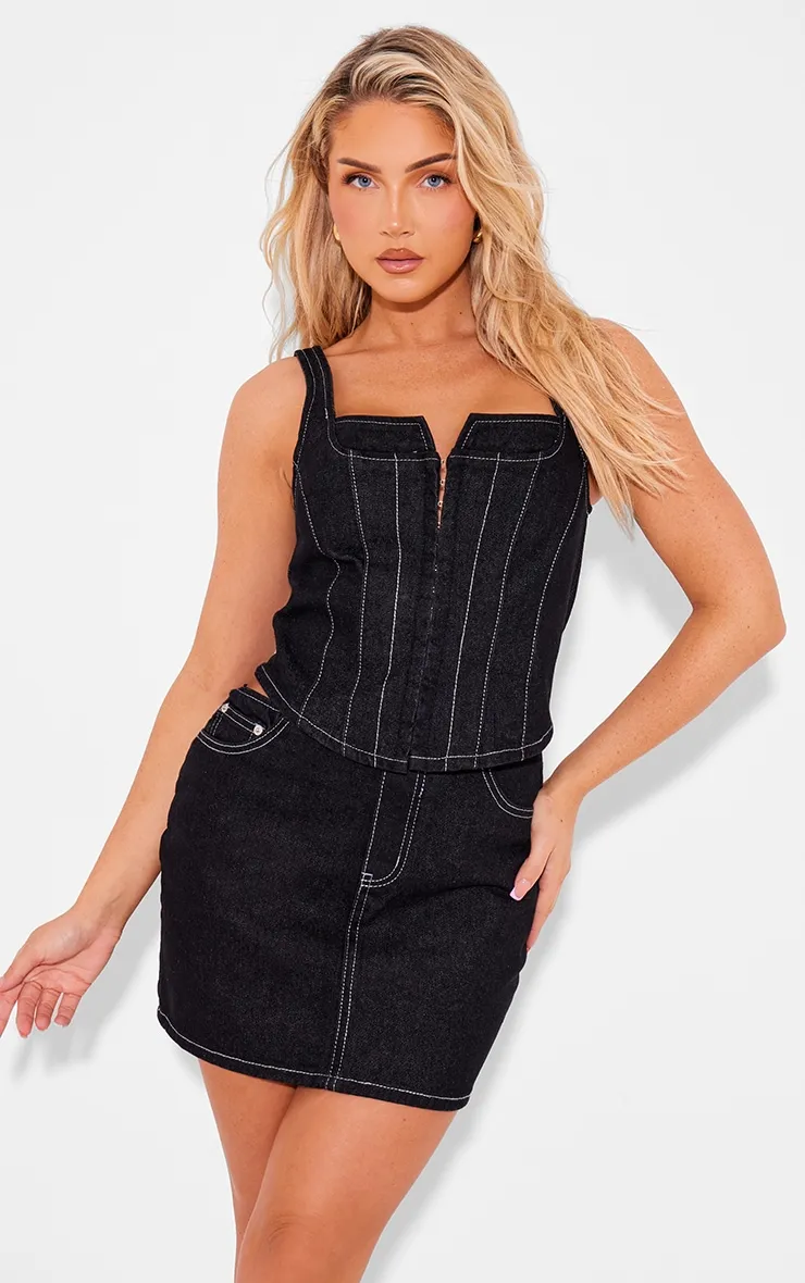 Black Denim Contrast Stitch Mini Skirt sold by Pretty Little Thing product image thumbnail 4