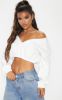 Cream Crop Off Shoulder Sweatshirt  sold by Pretty Little Thing