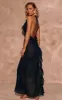Black Frill Chiffon Maxi Beach Dress sold by Pretty Little Thing