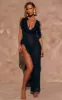 Black Frill Chiffon Maxi Beach Dress sold by Pretty Little Thing
