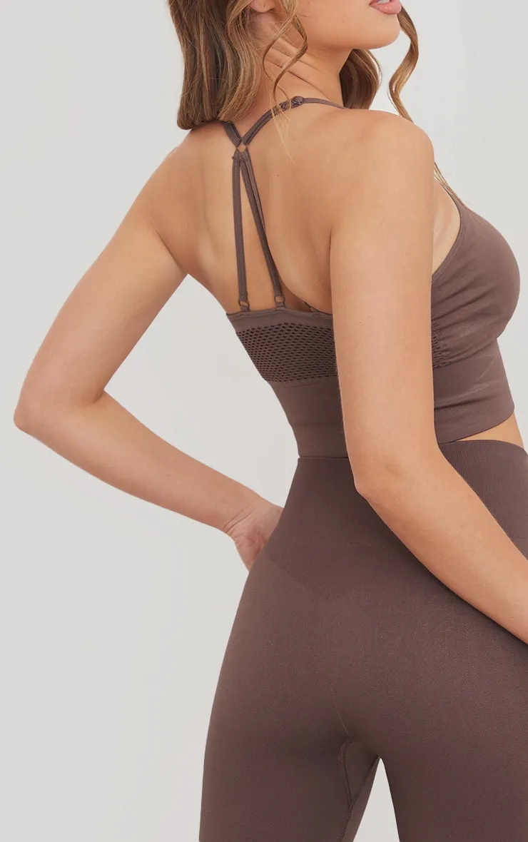 Chocolate Basic Seamless Padded Sports Bra sold by Pretty Little Thing product image thumbnail 4