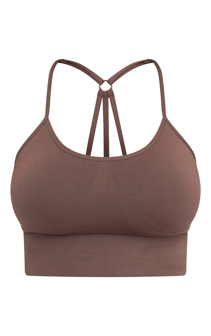 Chocolate Basic Seamless Padded Sports Bra sold by Pretty Little Thing product image thumbnail 5