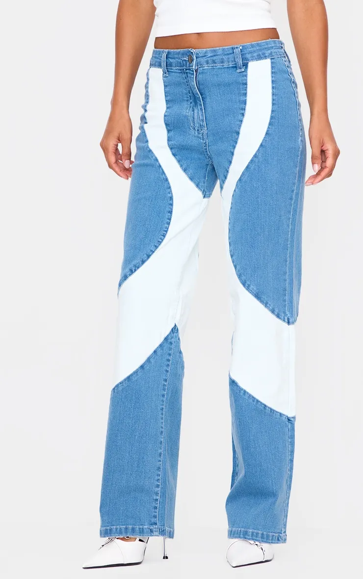 Light Blue Contrast Panel Detail Straight Leg Jeans sold by Pretty Little Thing product image thumbnail 2