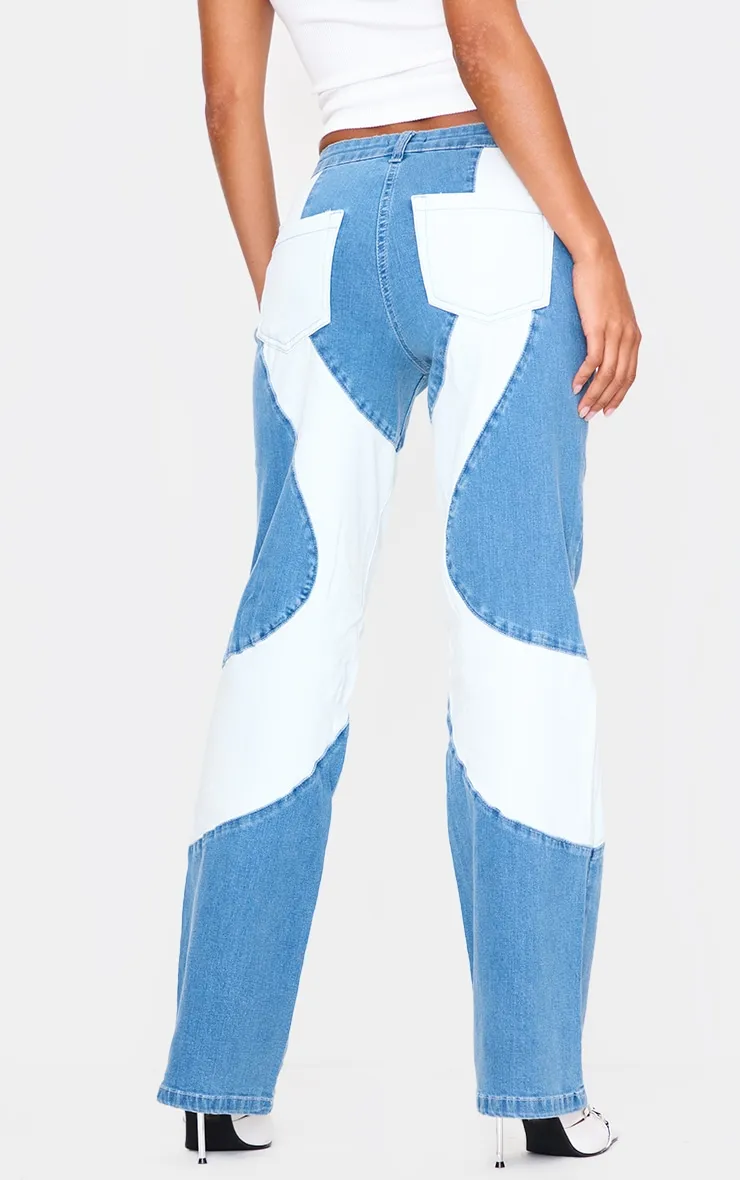 Light Blue Contrast Panel Detail Straight Leg Jeans sold by Pretty Little Thing product image thumbnail 3