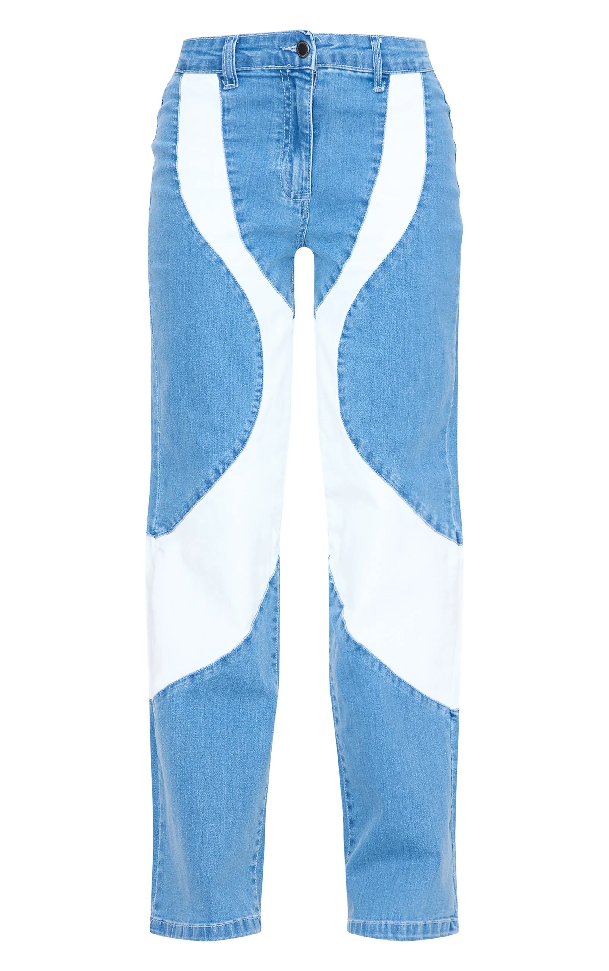 Light Blue Contrast Panel Detail Straight Leg Jeans sold by Pretty Little Thing product image thumbnail 5