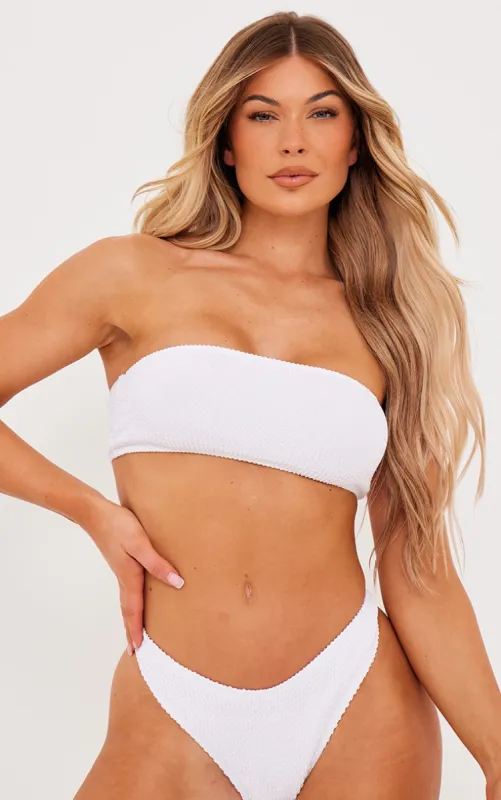 White Mix & Match Crinkle Bandeau Bikini Top sold by Pretty Little Thing