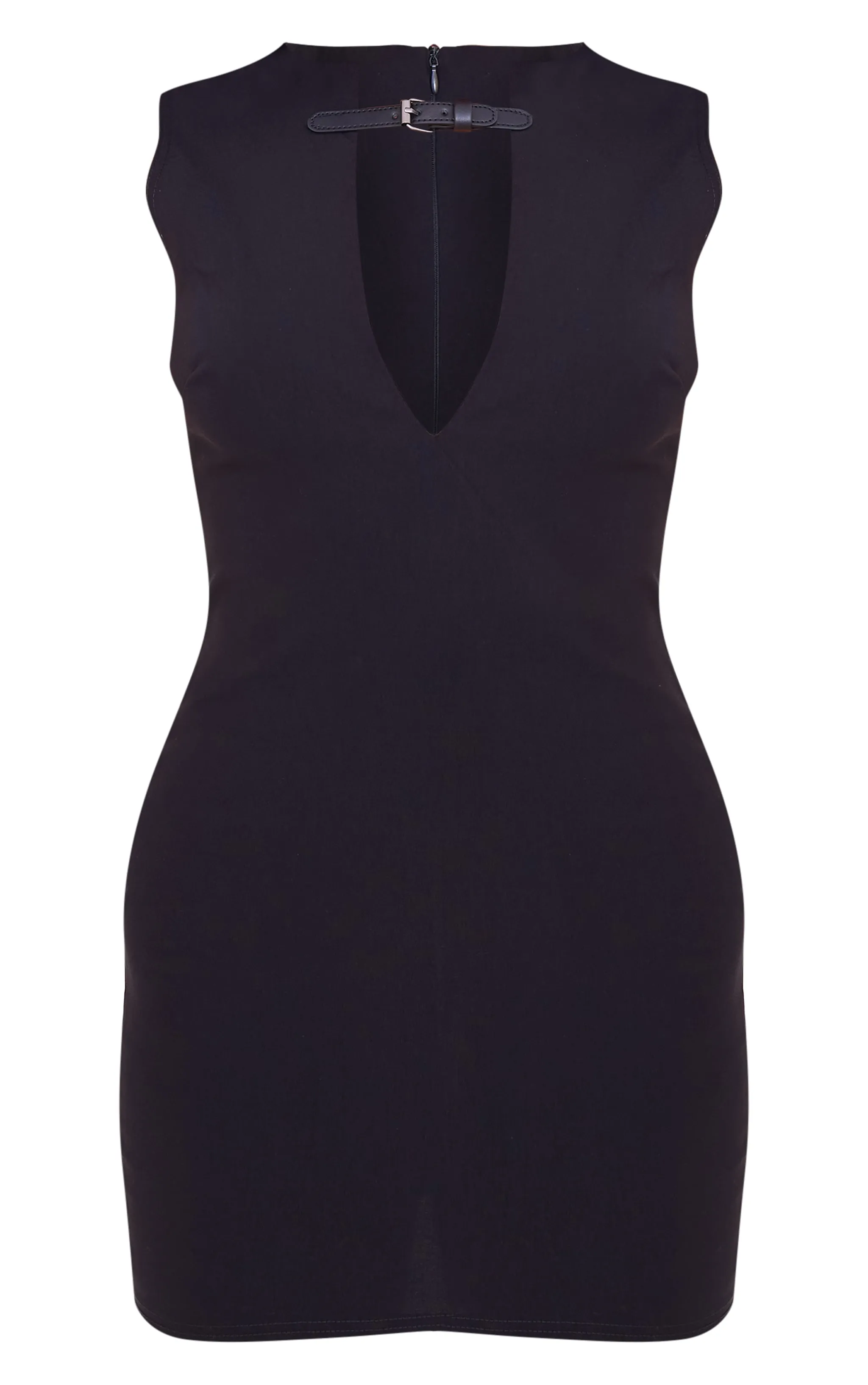 Black Stretch Woven Keyhole Belted Bodycon Dress sold by Pretty Little Thing product image thumbnail 5