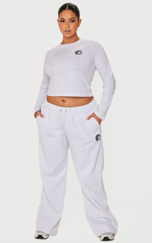 PRETTYLITTLETHING Plus Ash Grey Printed Wide Leg Joggers sold by Pretty Little Thing