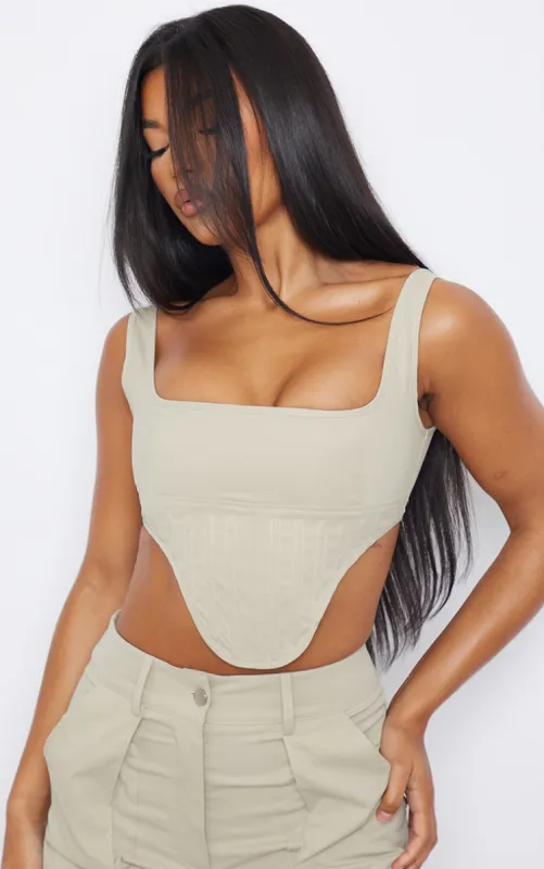 Stone Twill Dip Hem Structured Cargo Corset sold by Pretty Little Thing