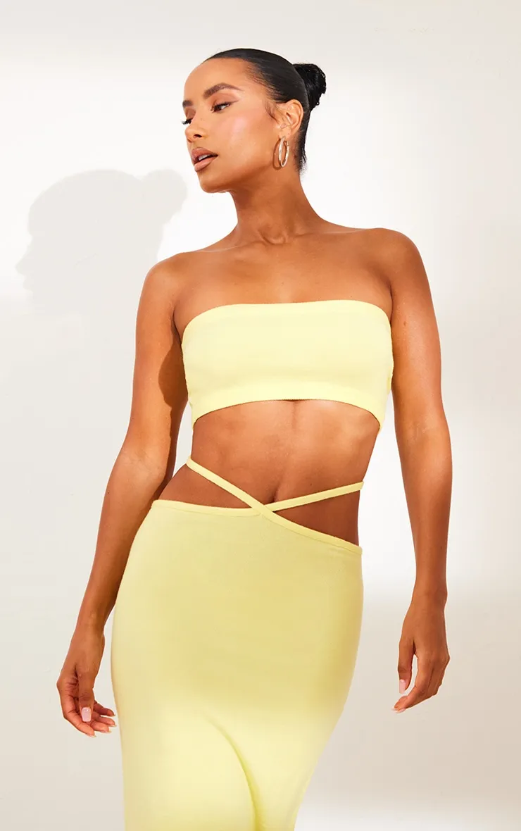Lemon Soft Knit Bandeau Top sold by Pretty Little Thing
