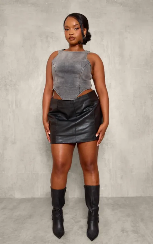 Plus Washed Grey Dipped Front Denim Crop Top sold by Pretty Little Thing