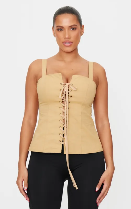 Shape Beige Square Neck Long Line Cargo Corset Top sold by Pretty Little Thing