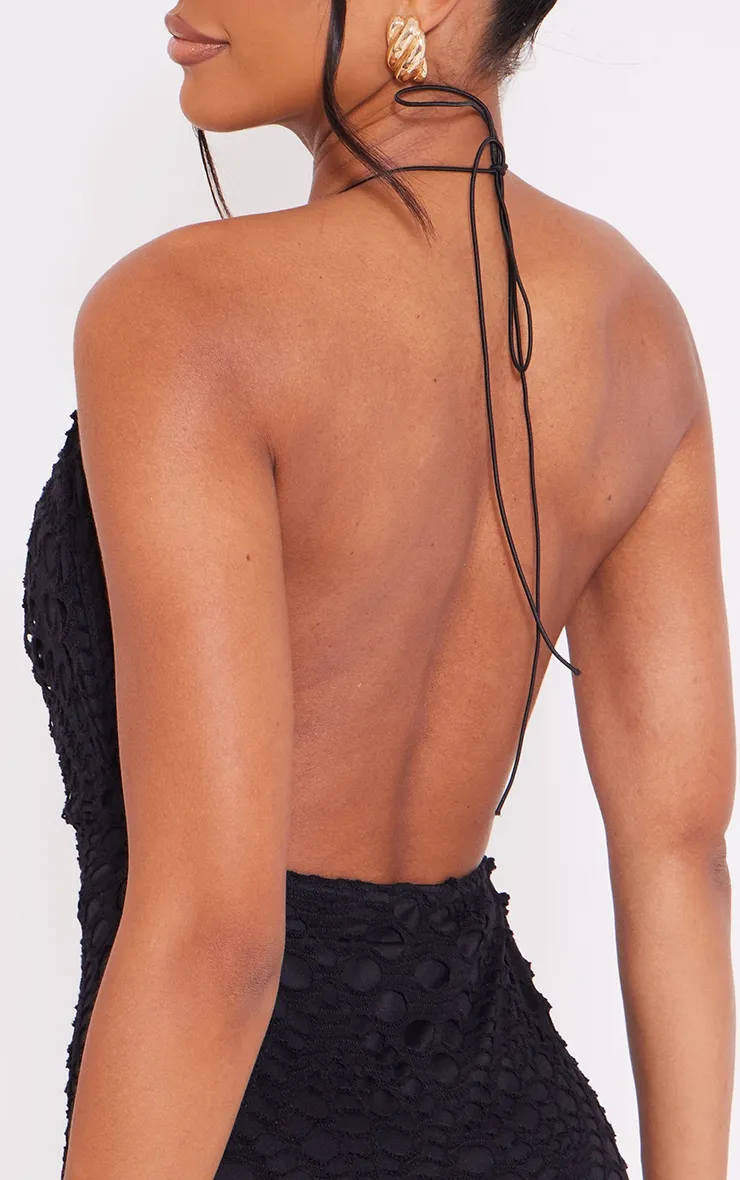 Black Distressed Cowl Halterneck Mini Dress sold by Pretty Little Thing product image thumbnail 4