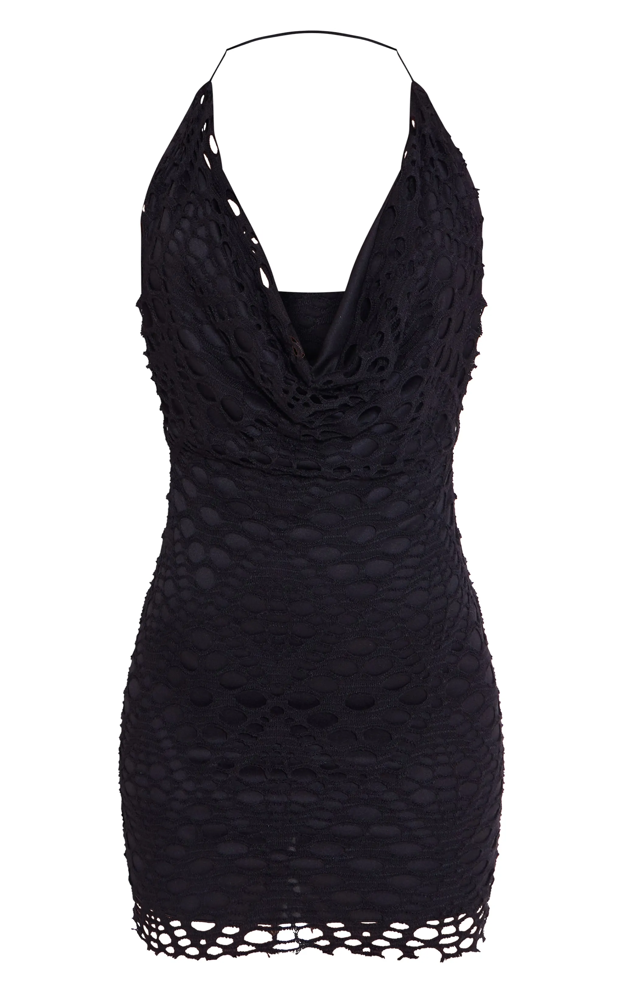 Black Distressed Cowl Halterneck Mini Dress sold by Pretty Little Thing product image thumbnail 5