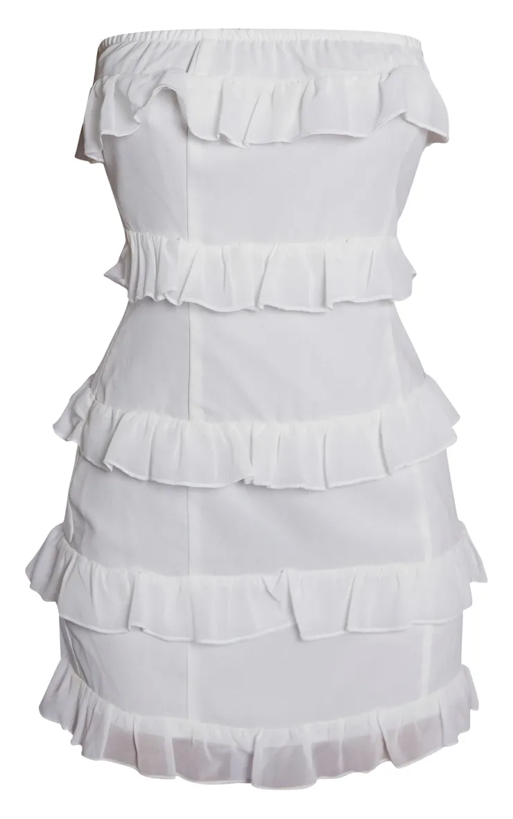 Petite White Frilled Bandeau Mini Dress sold by Pretty Little Thing product image thumbnail 5