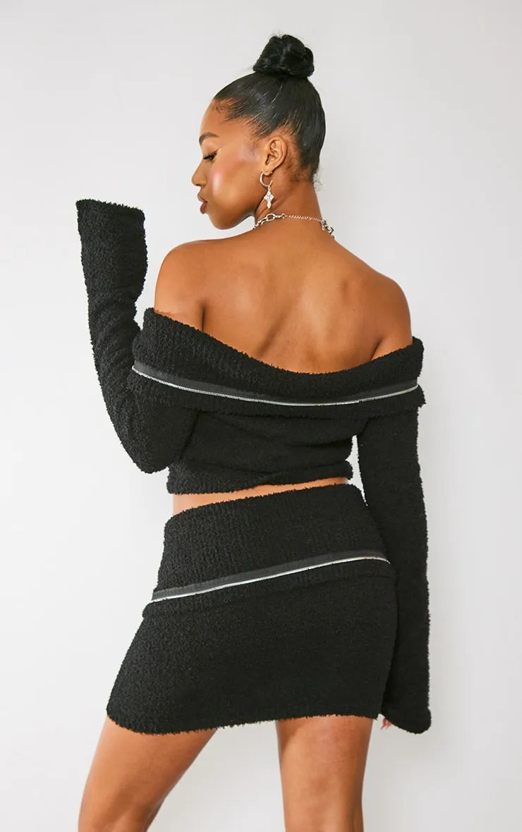 Black Fluffy Knit Fold Over Zipped Crop Jacket sold by Pretty Little Thing product image thumbnail 2