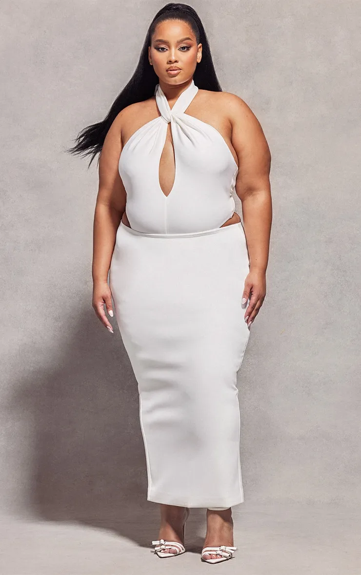 Plus White Low Rise Maxi Skirt sold by Pretty Little Thing