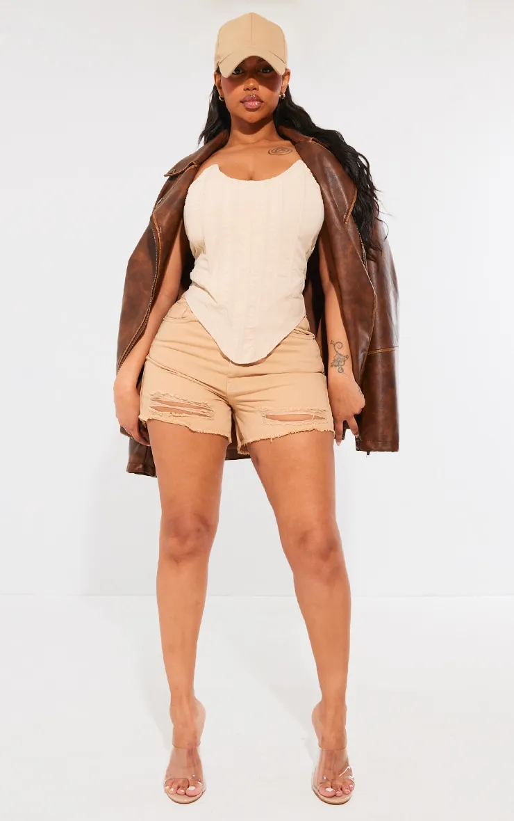 PRETTYLITTLETHING Shape Washed Stone Ripped Denim Shorts sold by Pretty Little Thing