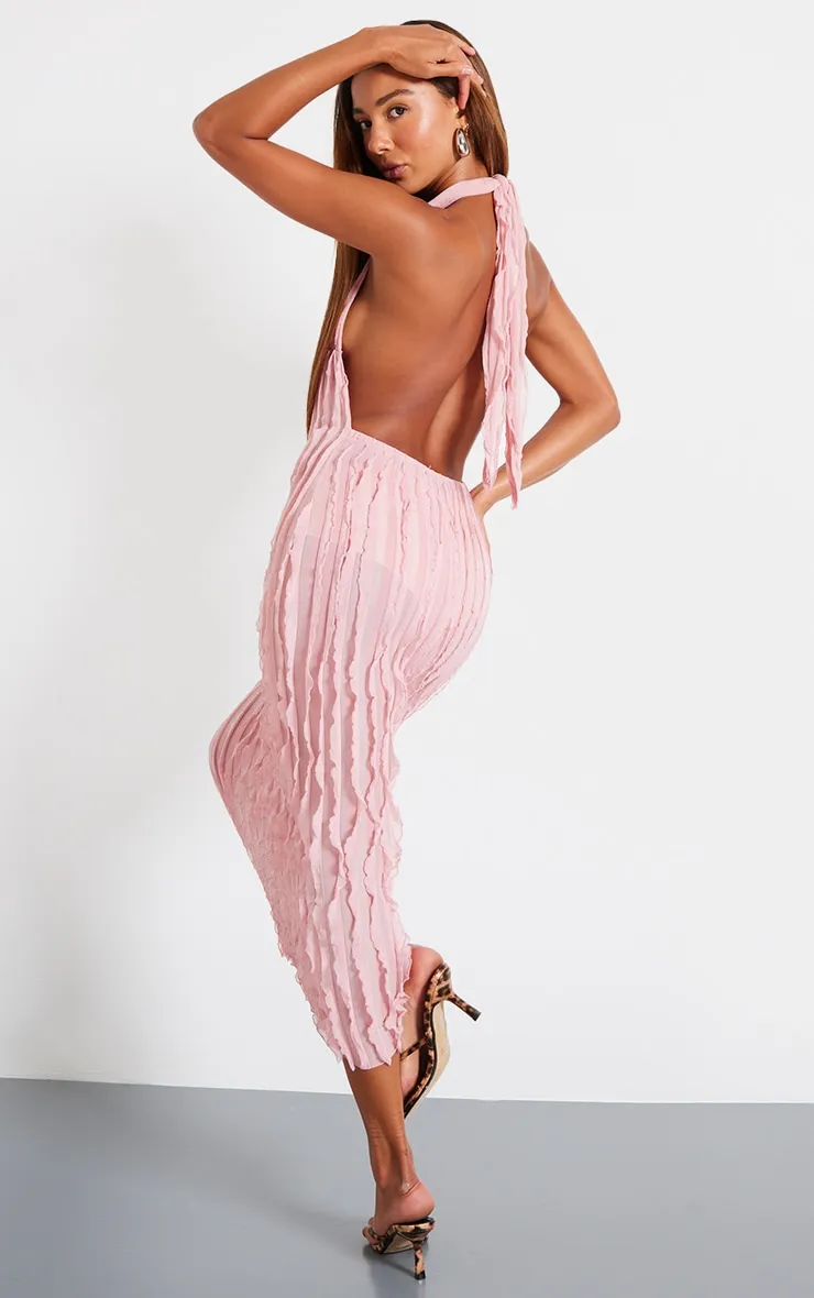 Pink Textured Plunge Front Midi Dress sold by Pretty Little Thing product image thumbnail 2