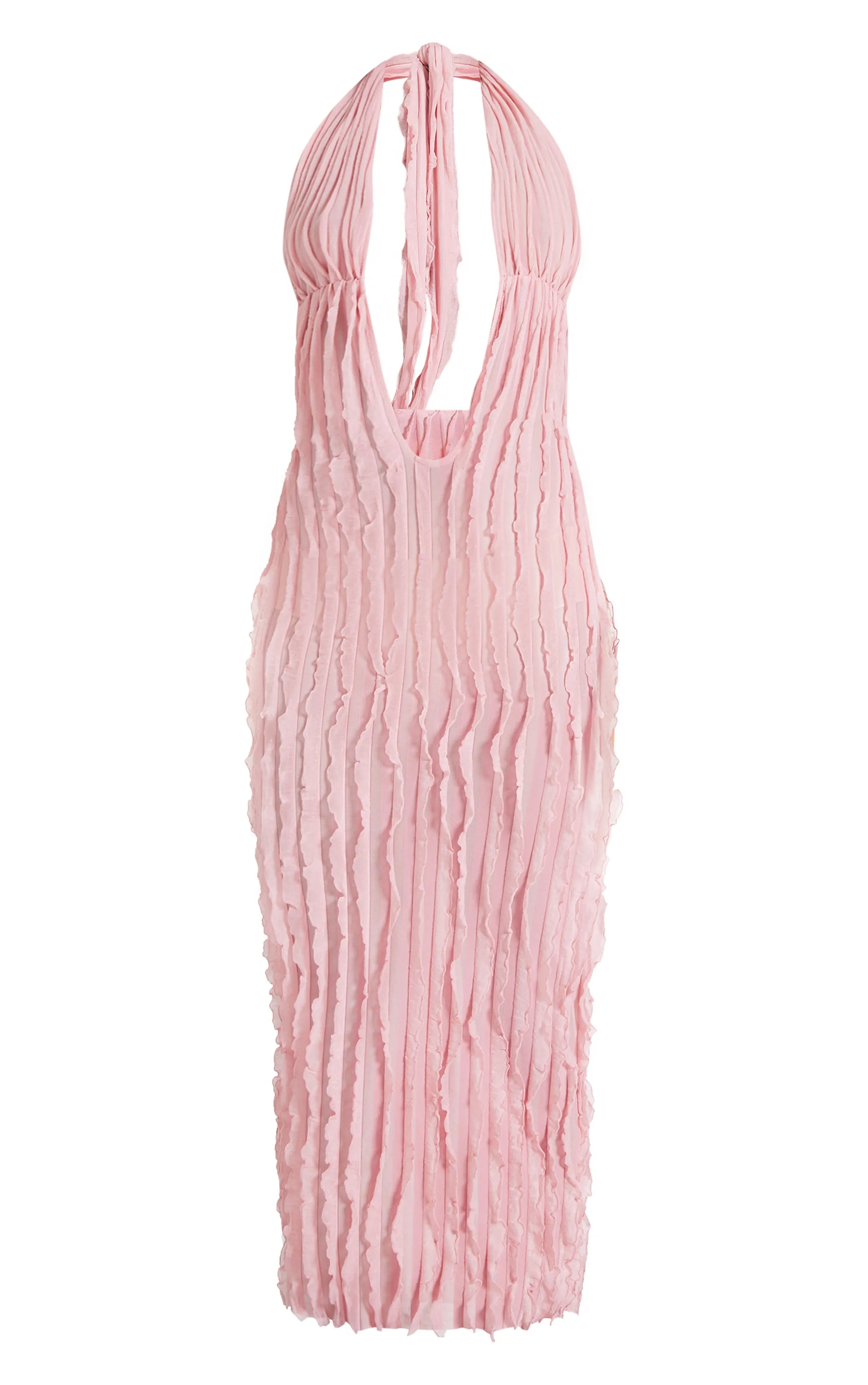 Pink Textured Plunge Front Midi Dress sold by Pretty Little Thing product image thumbnail 5