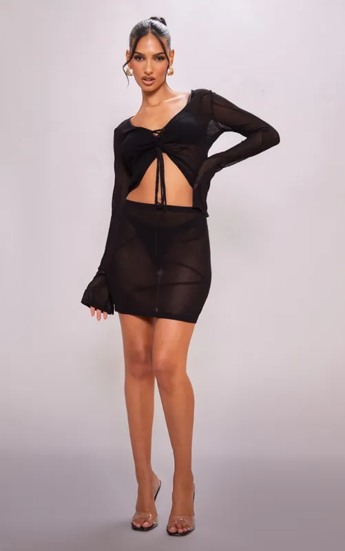Black Pattern Sheer Knit Mini Skirt sold by Pretty Little Thing