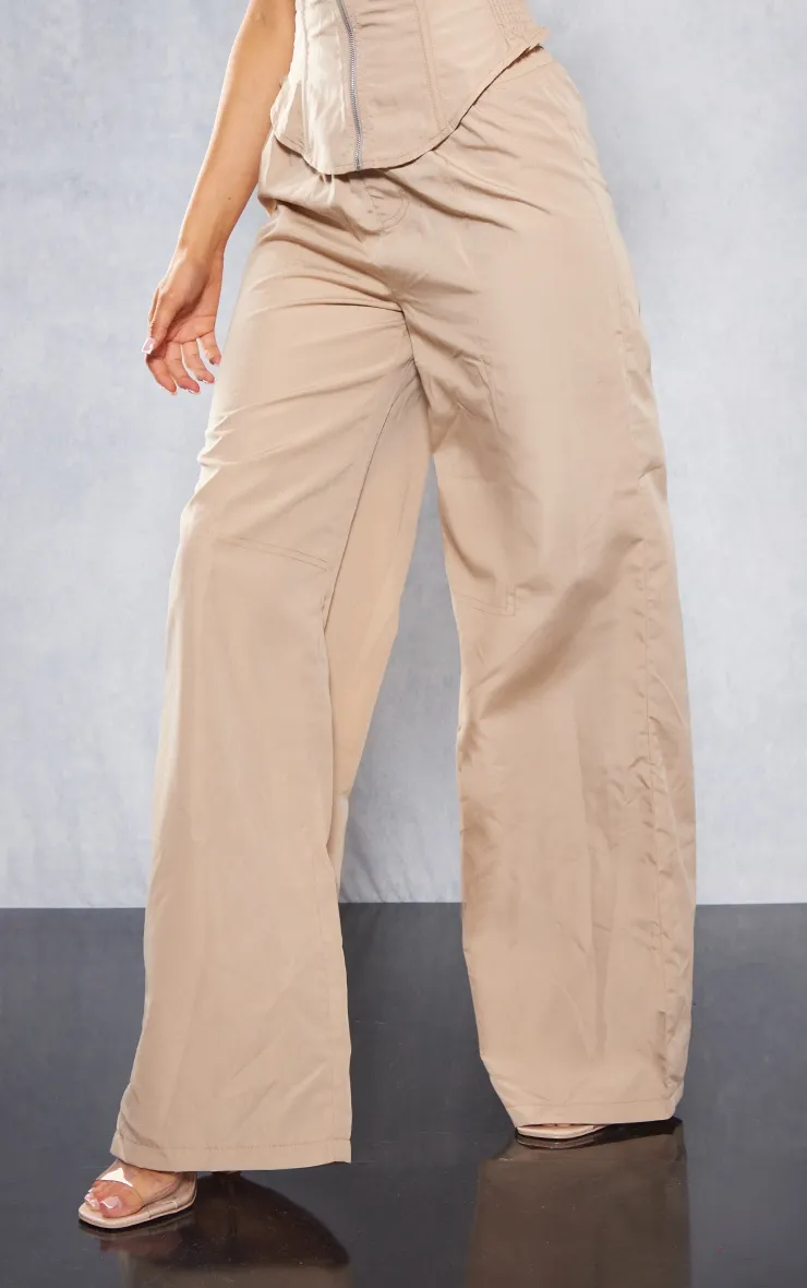 Stone Woven Wide Leg Cargo Trousers sold by Pretty Little Thing product image thumbnail 2