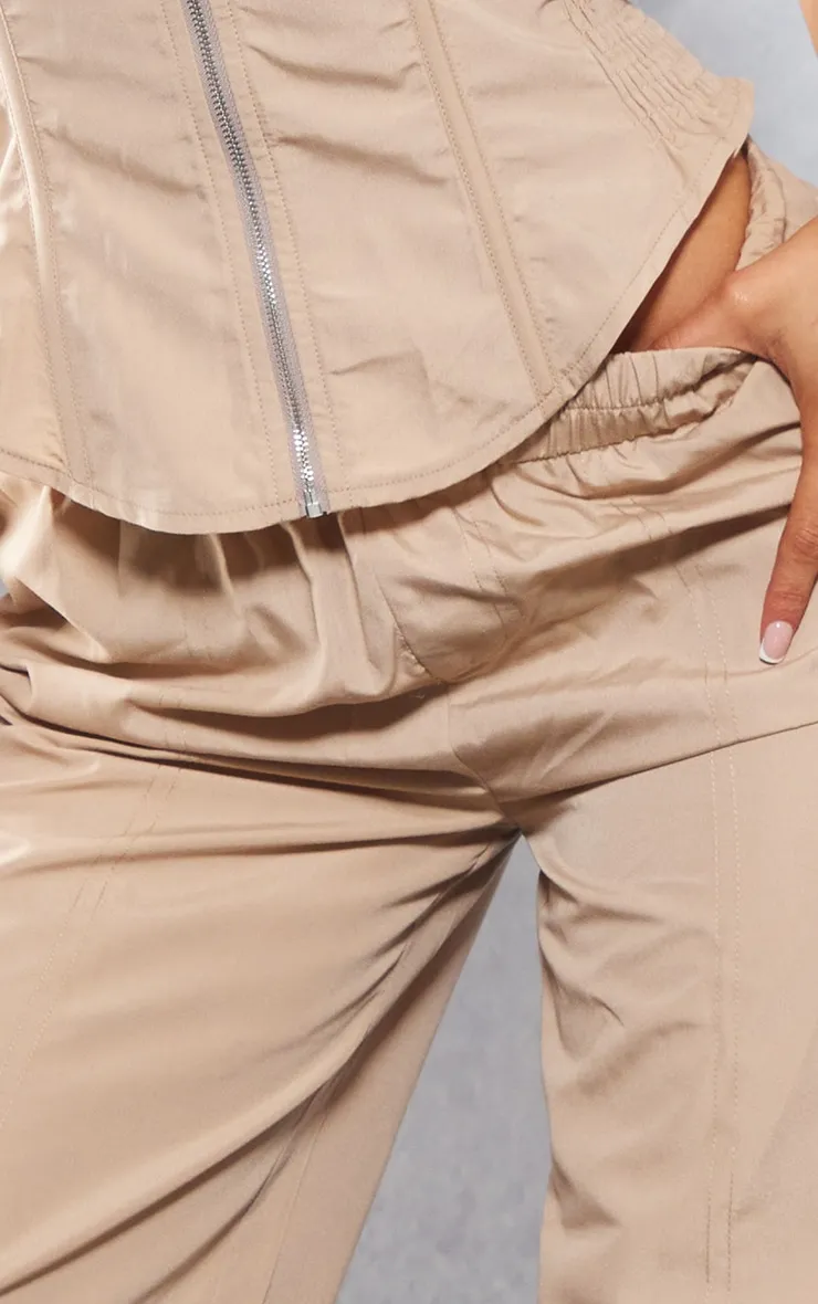 Stone Woven Wide Leg Cargo Trousers sold by Pretty Little Thing product image thumbnail 4