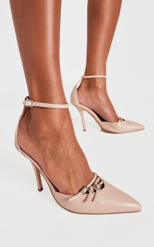 Cream Pu Point Toe Buckle Detail Court Heels sold by Pretty Little Thing