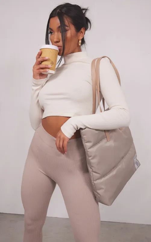  Stone Basic Soft Ribbed High Neck Long Sleeve Crop Top sold by Pretty Little Thing