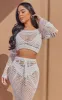 Petite Cream Crochet Long Sleeve Crop Top sold by Pretty Little Thing