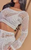 Petite Cream Crochet Long Sleeve Crop Top sold by Pretty Little Thing