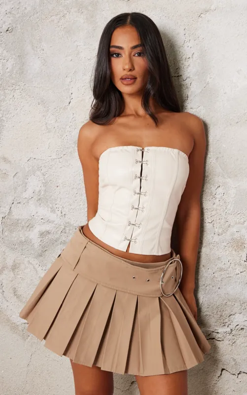 Petite Cream Faux Leather Hook And Eye Bandeau Corset Top made by Pretty Little Thing