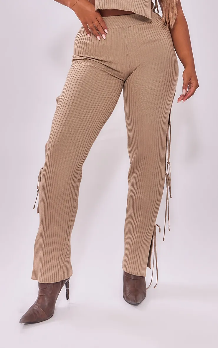 Shape Mocha Knit Tie Side Flared Trousers sold by Pretty Little Thing product image thumbnail 2