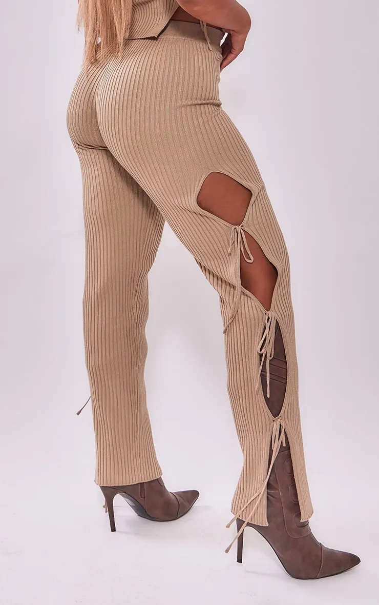 Shape Mocha Knit Tie Side Flared Trousers sold by Pretty Little Thing product image thumbnail 3