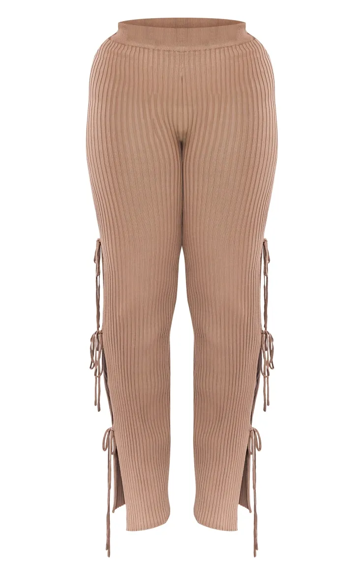 Shape Mocha Knit Tie Side Flared Trousers sold by Pretty Little Thing product image thumbnail 5