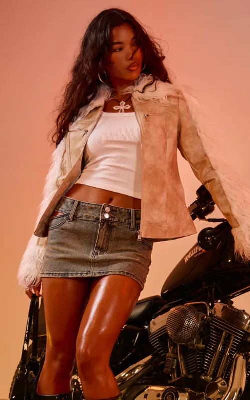 Vintage Wash Cut Out Denim Micro Mini Skirt sold by Pretty Little Thing