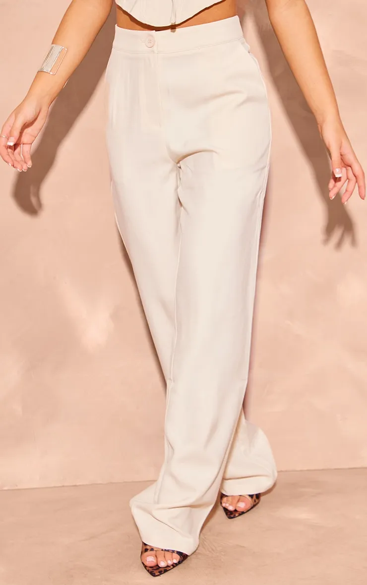 Cream Woven Tailored Mid Rise Wide Leg Trousers sold by Pretty Little Thing product image thumbnail 2