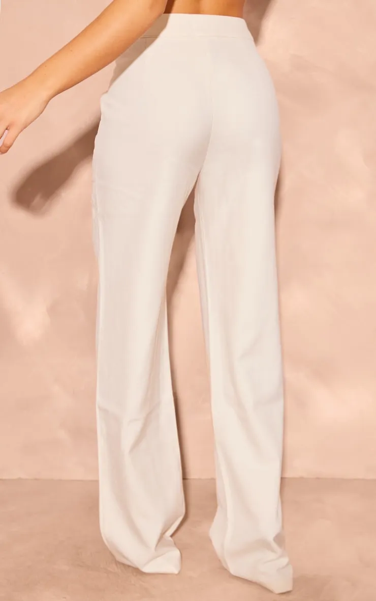 Cream Woven Tailored Mid Rise Wide Leg Trousers sold by Pretty Little Thing product image thumbnail 3